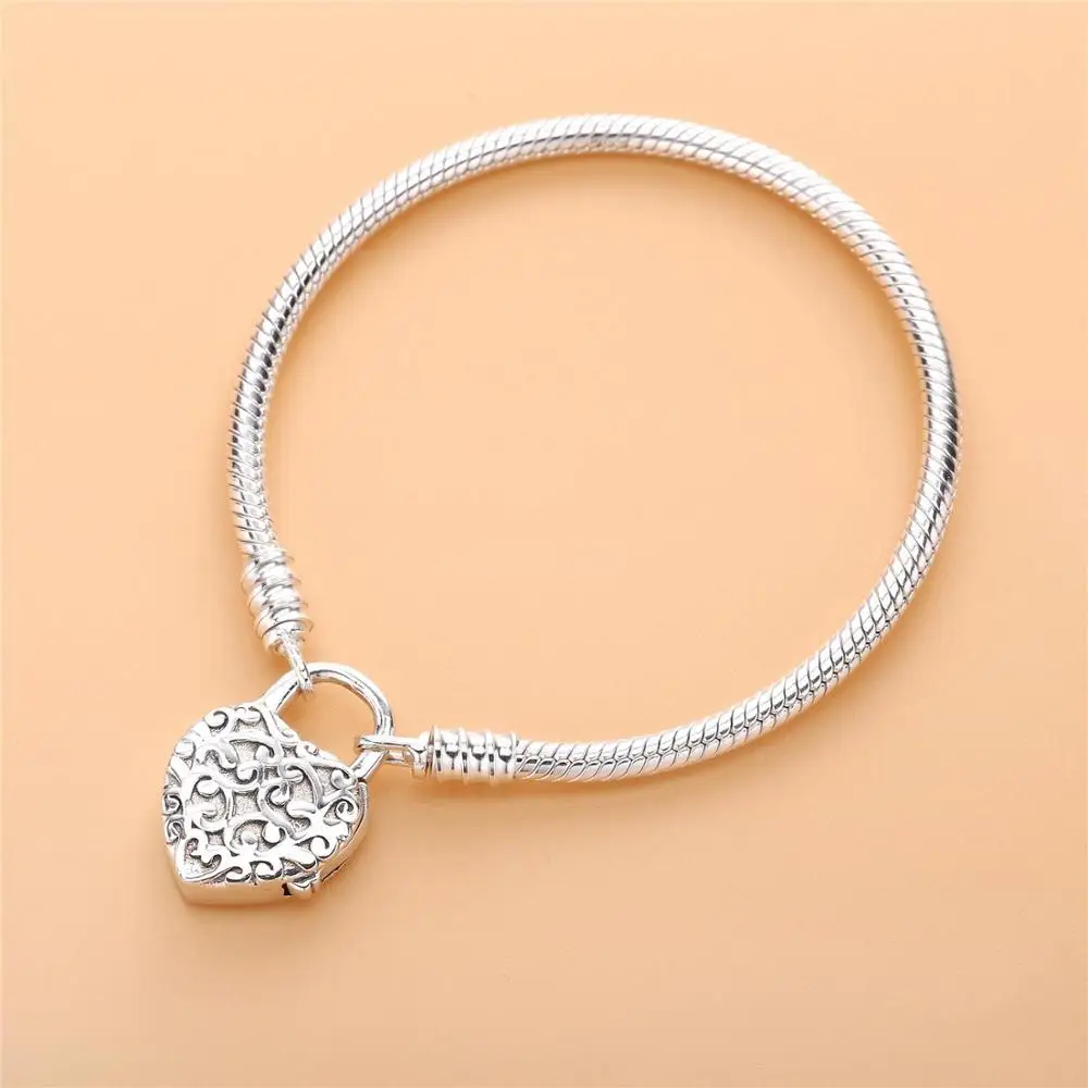Authentic 100% 925 Sterling Silver pan   Bracelet Love Valentine's Day Bracelet Women Romantic Gift Jewelry