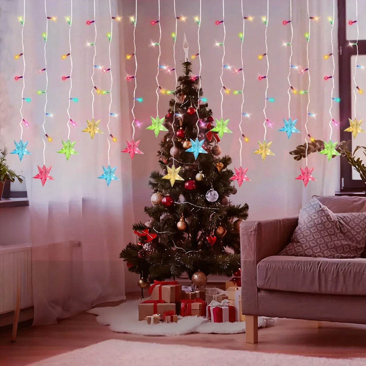 1 قطعة 96LED ستار الستار شلال جليد سلسلة ضوء في الهواء الطلق أضواء عيد الميلاد تعمل بالطاقة الشمسية مثالية للمنزل حديقة نافذة ديكور