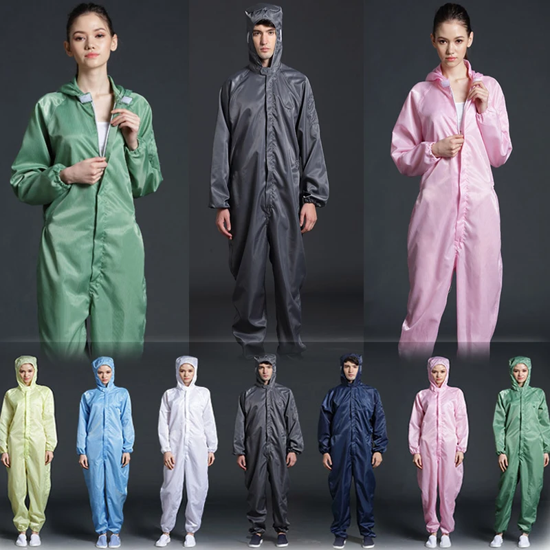 Cleanroom Garments Clean Dust-proof Paint Static Clothing Work ProtectionUnisex One-piece Coveralls Uniform Clean Clothes Hood