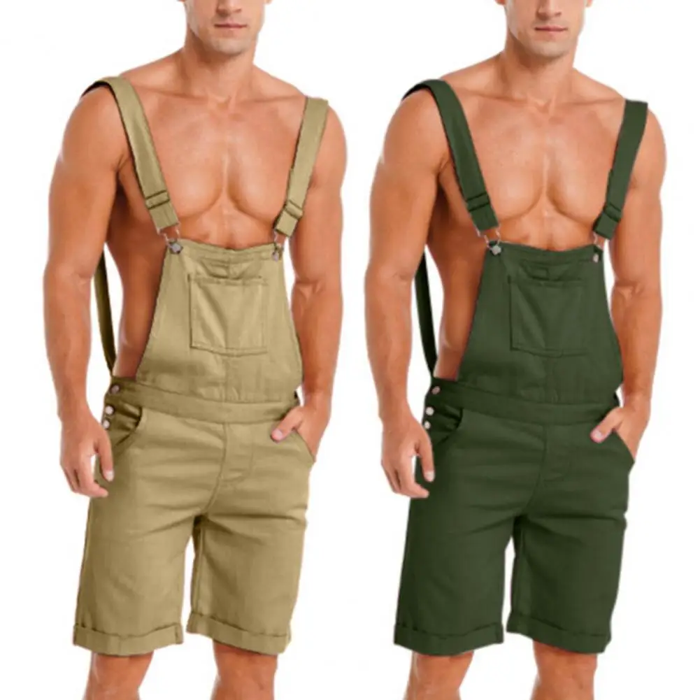 Suspender Pants Multiple Pockets Mid-Waist Cargo Romper Shorts Casual Sport Pants Sleeveless Overall Shorts Work Clothing