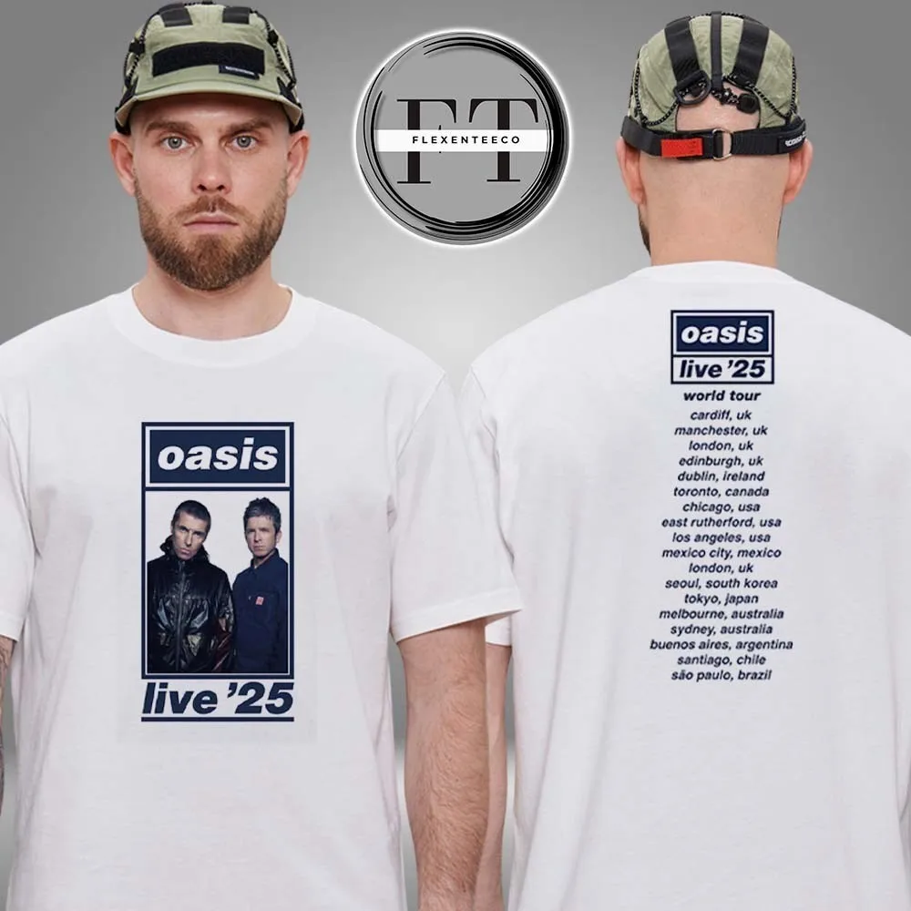 تي شيرت واحة لـ Cardiff Tour 2025 Live 25 جدول حفلة موسيقية على الوجهين للجنسين