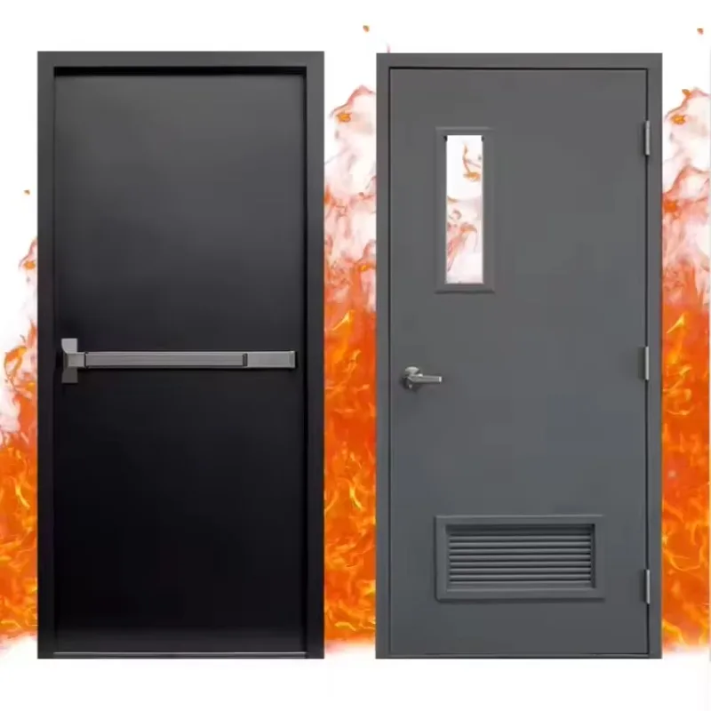 Customized Modern Stainless Steel Fire Doors With Louver Vents Finished Surface Push Pull Opening Method Fire Prevention Feature