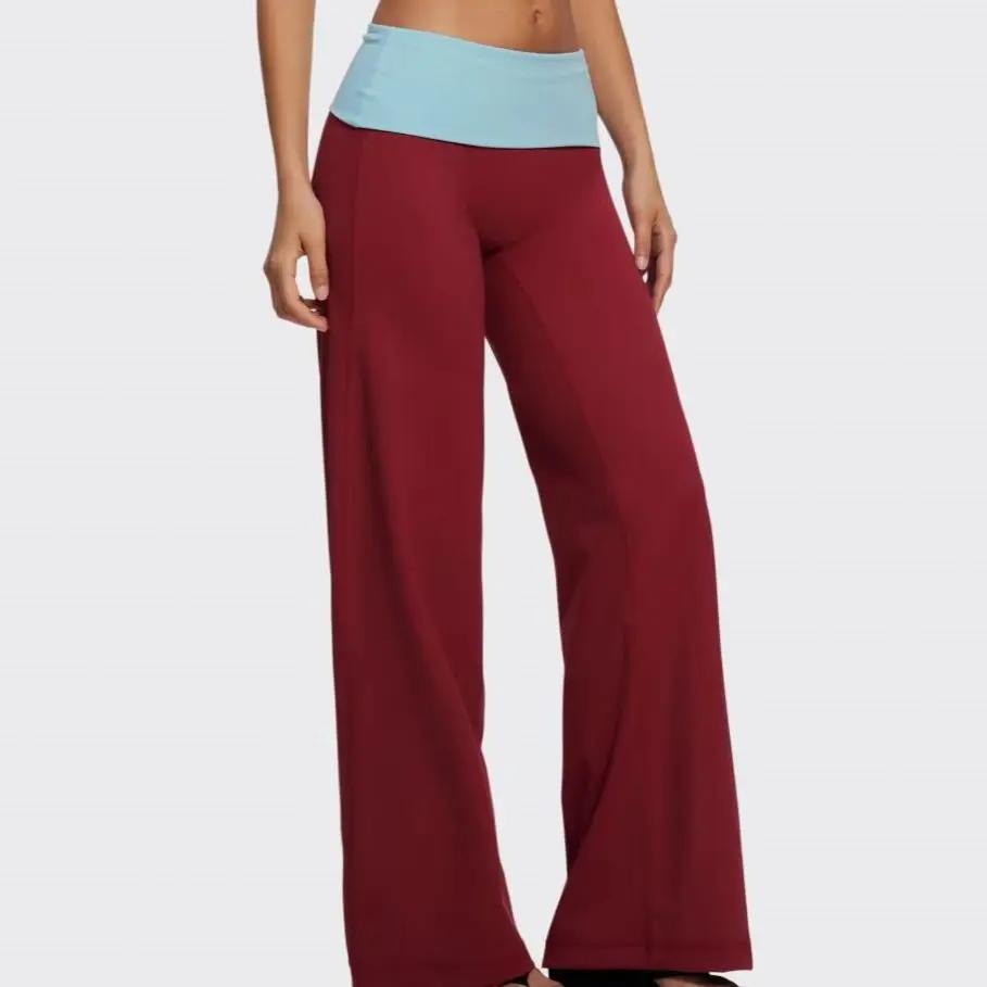 Women's Fold Over Waist Wide Leg Yoga Pants Breathable Sports Fitness Bell-bottoms Women Sports Pants Fitness Running Trousers