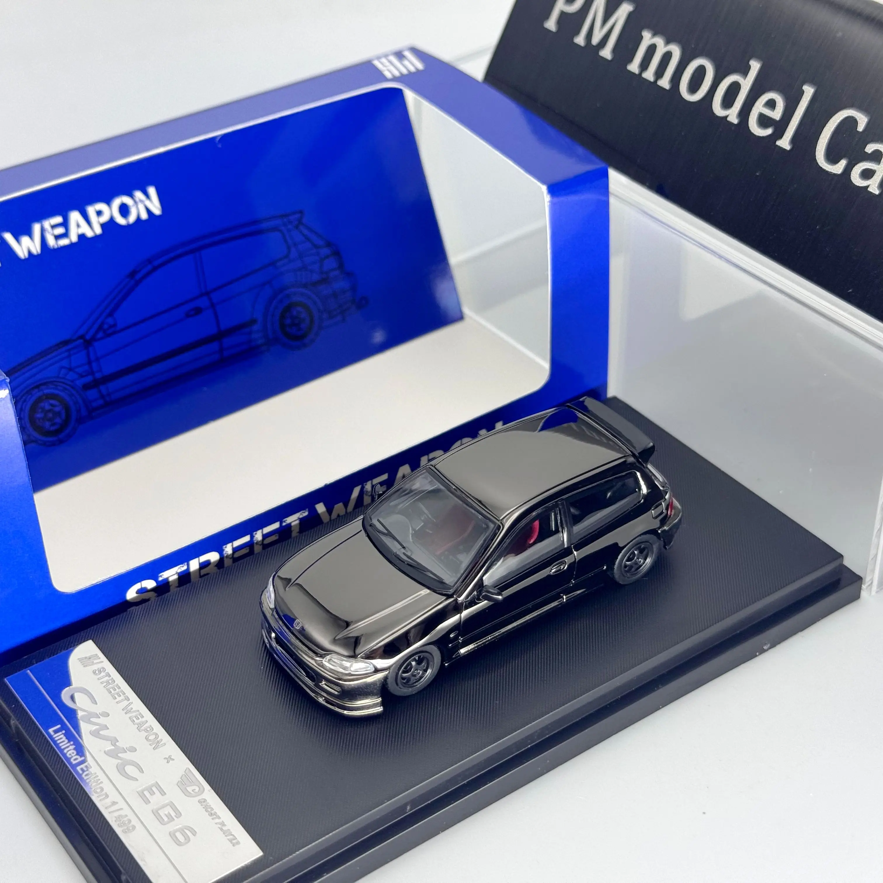 SW 1:64 Honda Civic EG6 Plated Black Alloy Diecast Model Car Collectible Gift Static Display