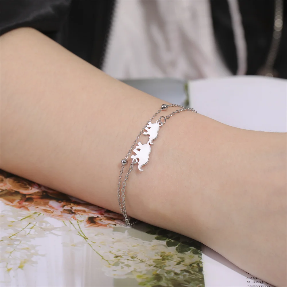 بلدي شكل الفيل سوار الحيوان سحر سوار الفولاذ المقاوم للصدأ الإسورة 2 طبقات جميلة الإناث أساور مجوهرات هدايا الفتيات