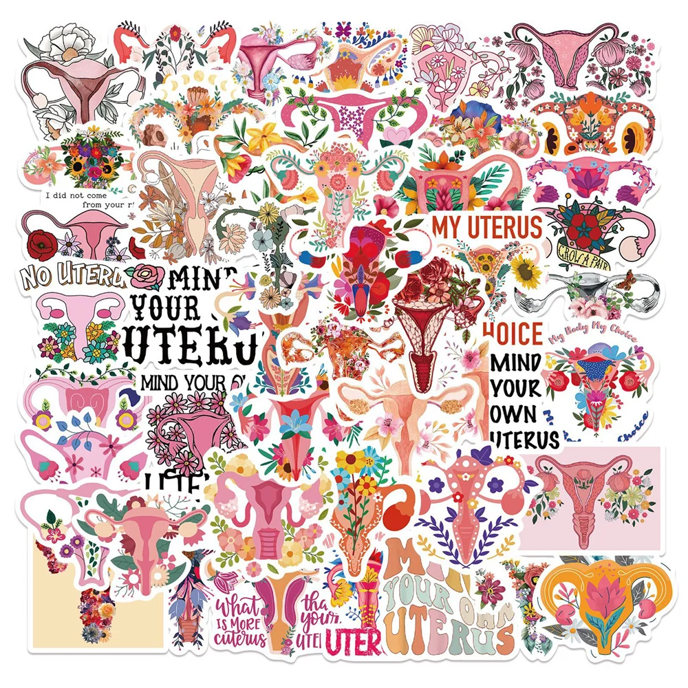 Feminism Flower Uterus Stickers for iPad, Laptop, Skateboard, Motivational Sticker, Craft Supplies, Scrapbooking Material, 50Pcs