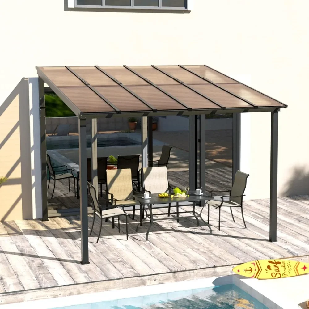 

10' x 10' Hardtop Lean to Gazebo with Sturdy Steel Frame and UV Resistant Polycarbonate Roof, Easy to Install Extension