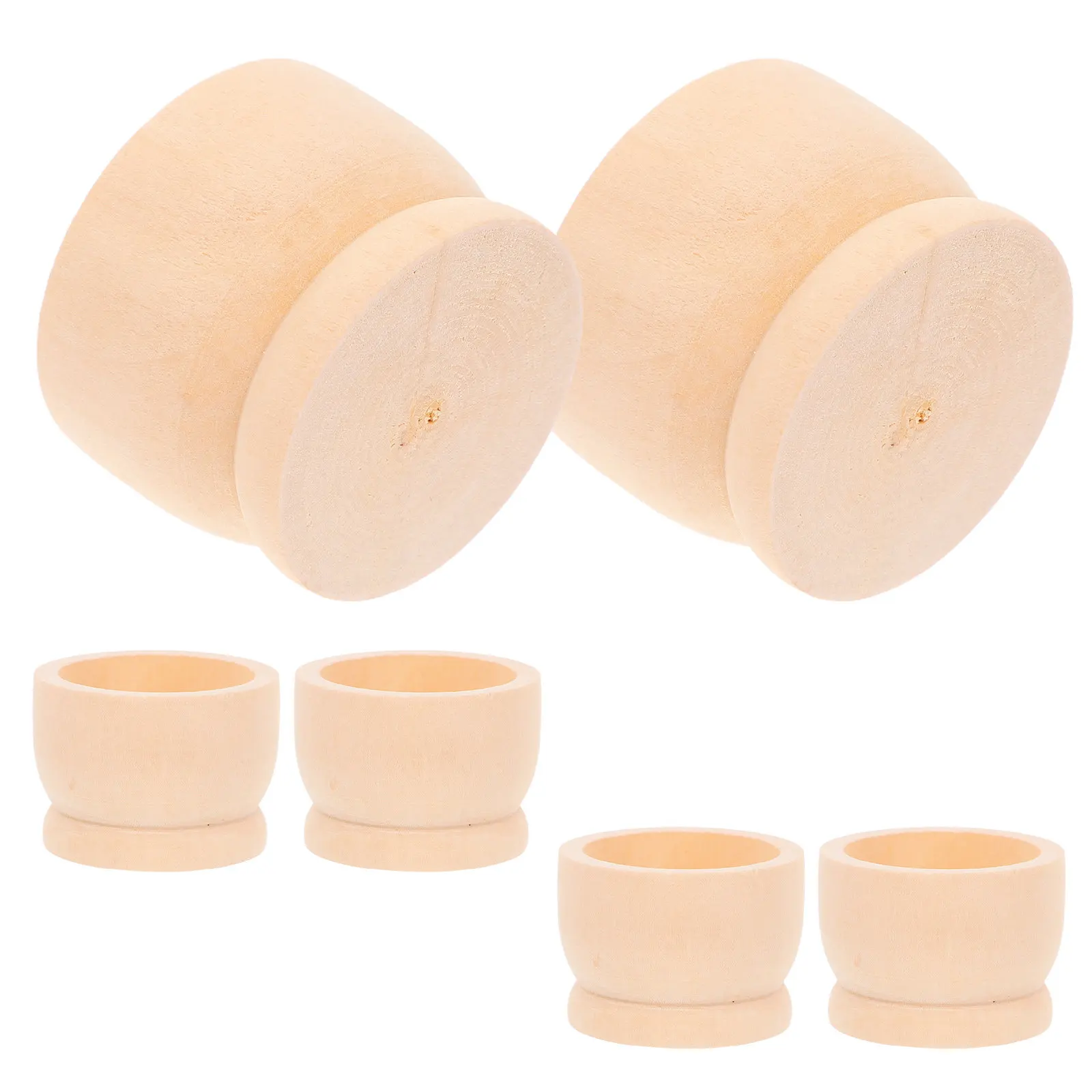 6Pcs Wooden Easter Egg Cups Unfinished Natural Wood DIY Craft Set for Kids Hard Boiled Egg Display Rustic Table Decoration