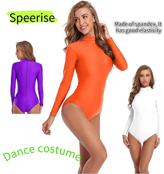 

Speerise Women Spandex Nylon Gymnastics Leotards One Piece Bodysuit Adult Long Sleeve Ballet Dancewear Performance Costumes