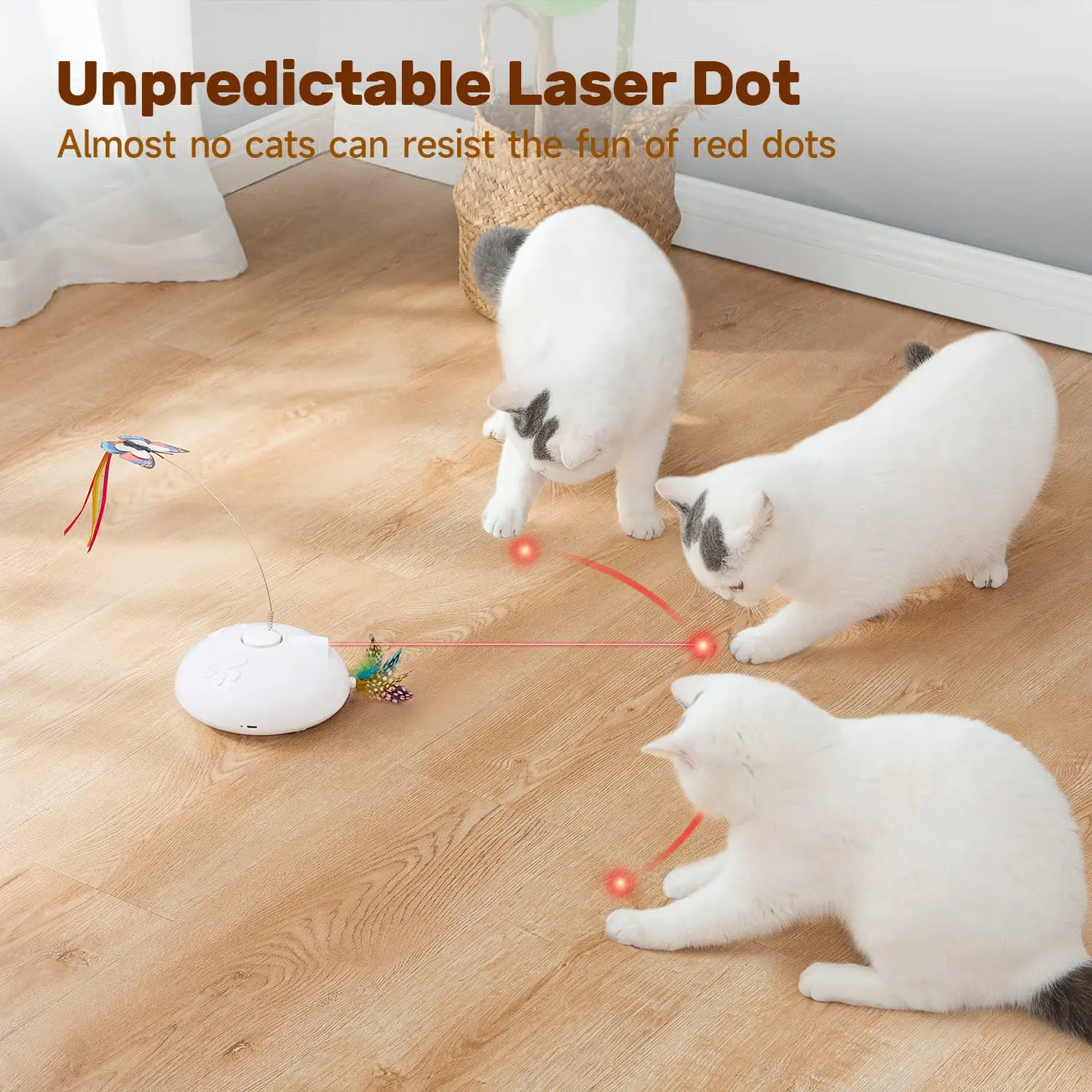 Electric Running Cat Laser Toys Interactive, Fluttering Butterfly, 4 in1 Rechargeable Automatic Kitten Toy, Colored Feather