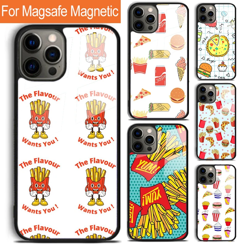 French Fries Burger Pizza Phone Case For iPhone 16 15 14 13 12 11 Pro Max Plus Magsafe Magnetic Wireless Charging Cover