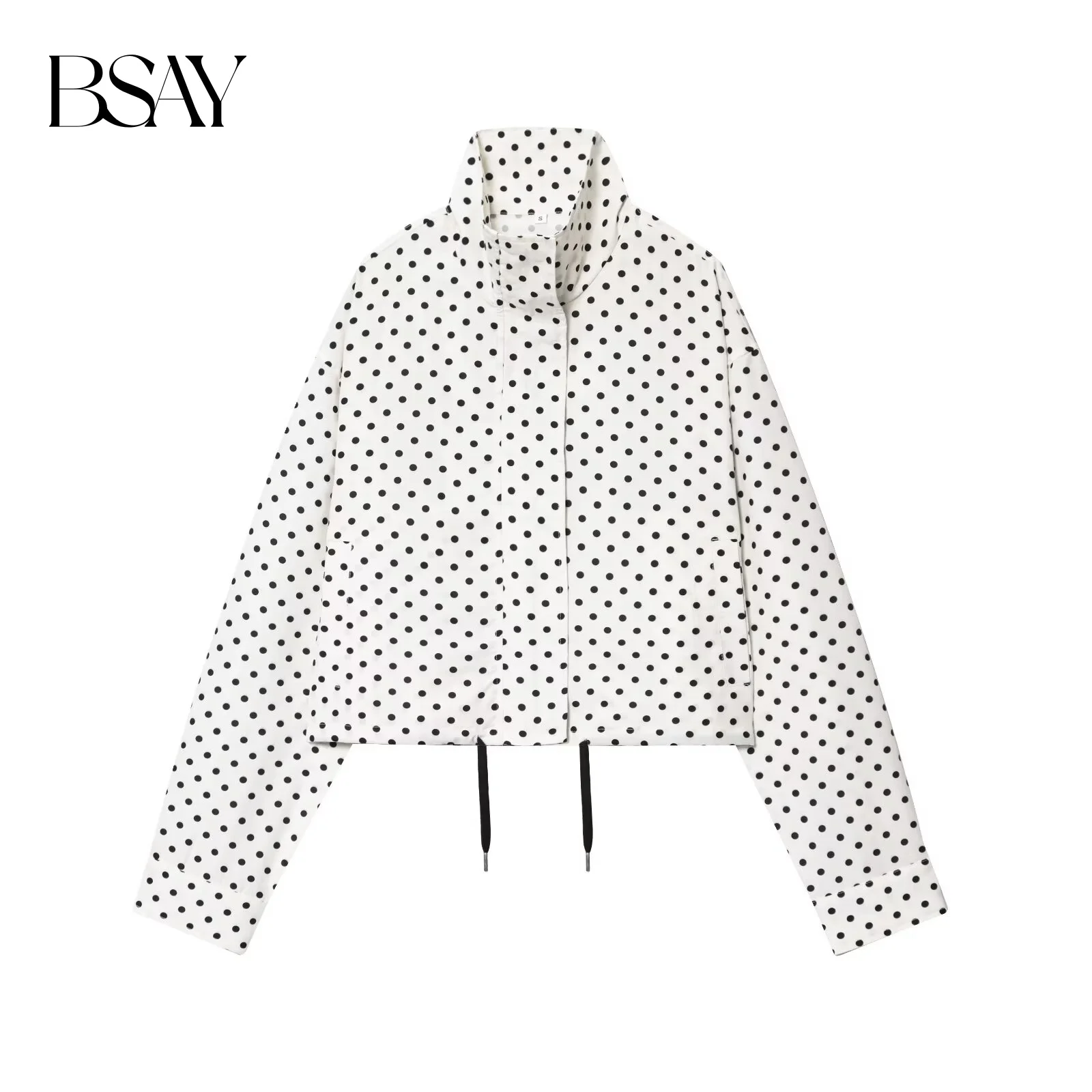 

BSAY hem splicing tie decoration autumn women's clothing new 2025 fashion drawstring polka dot foam gauze long sleeved jacket