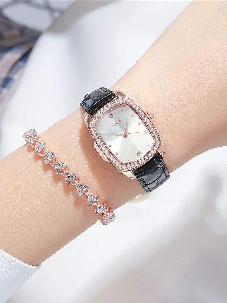 레트로 스퀘어 쿼츠 럭셔리 다이얼 캐주얼 손목 시계, 가죽 스트랩 패셔너블 시계 여성용 방수 손목 시계