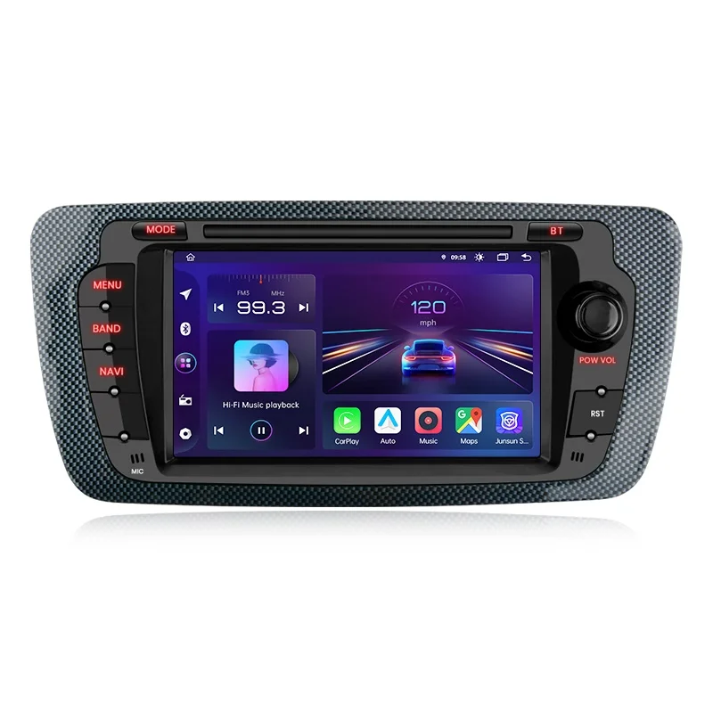 Junsun Kabelloses CarPlay Android Auto Autoradio für Seat Ibiza 6j 2009-2013, 2 DIN Multimedia-Stereoanlage mit integriertem Lüfter, GPS-Navigation, SWC, Bluetooth, FM, RDS, DSP, IPS-Bildschirm,