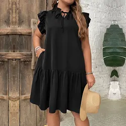 2024 Spring/Summer New European and American Large Size Dress Casual Lotus Collar Holiday Style Dress