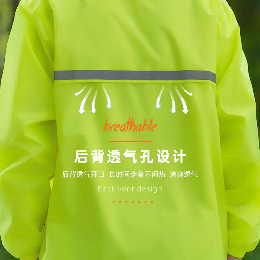 Image 5: Manteau imperméable et pantalon fendus pour hommes et femmes, Logo imprimé personnalisé, veste imperméable à bande réfléchissante pour l'extérieur