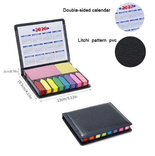 Mehrfarbige Aufkleber-Set Geschäfts-Haftnotizen PU-Leder Verpackungsbox Memo-Notizen Büro-Schreibwaren-Set Kalender 2026/2027 – Detail 3