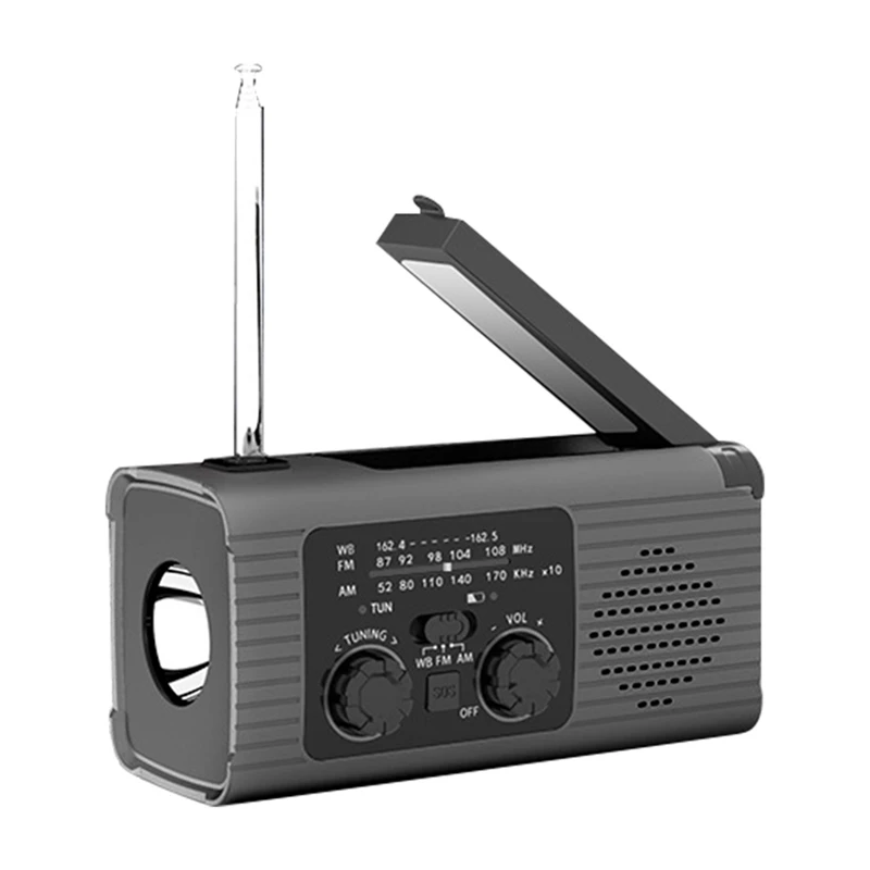 

Emergency Weather Radio, 2000Mah Weather Alert Radio Solar Charging, Hand Crank & USB Charged, AM/FM Radio