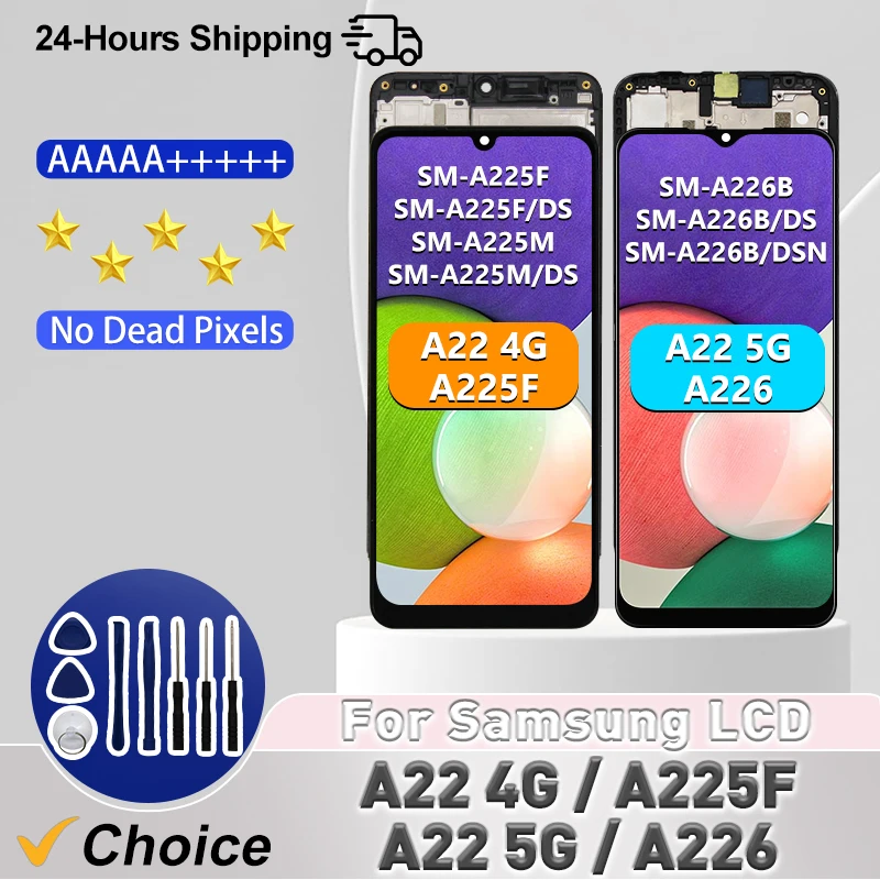 SUPER AMOLED For Samsung Galaxy A22 5G LCD Display A226 A226B  Touch Screen Digitizer For A22 4G Screen A225 A225F Replace Parts
