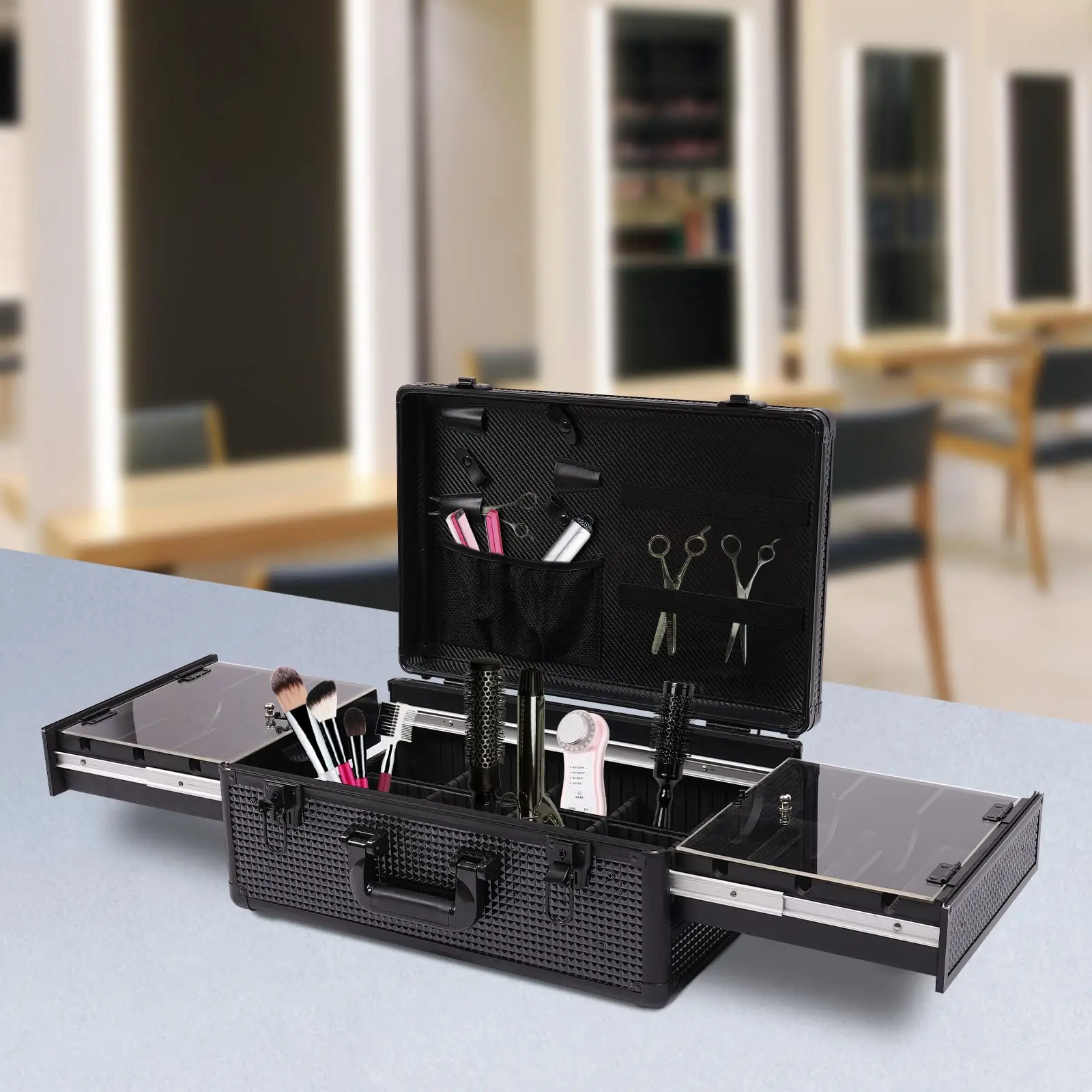 حقيبة مستحضرات التجميل الاحترافية، حقيبة تنظيم أدوات الحلاقة/المكياج المحمولة، حقيبة المقص لأخصائي تجميل السفر/الحلاق، أزياء