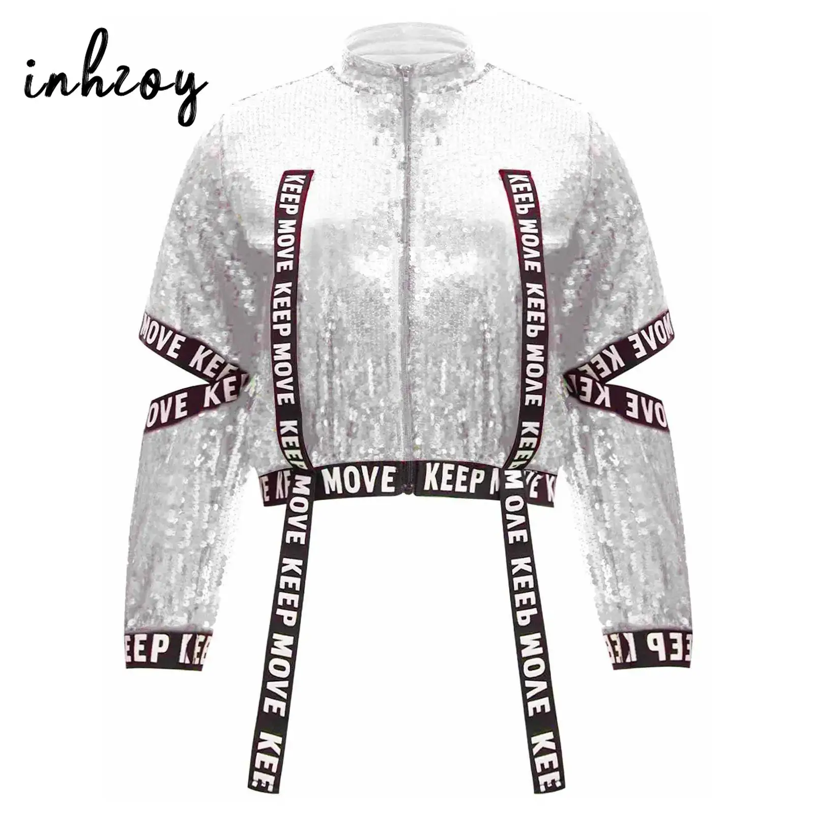 سترة أداء للرقص على طراز الهيب هوب للأطفال البنات مع أشرطة مرنة وأكمام مقطوعة وترتر لأداء المسرح #1