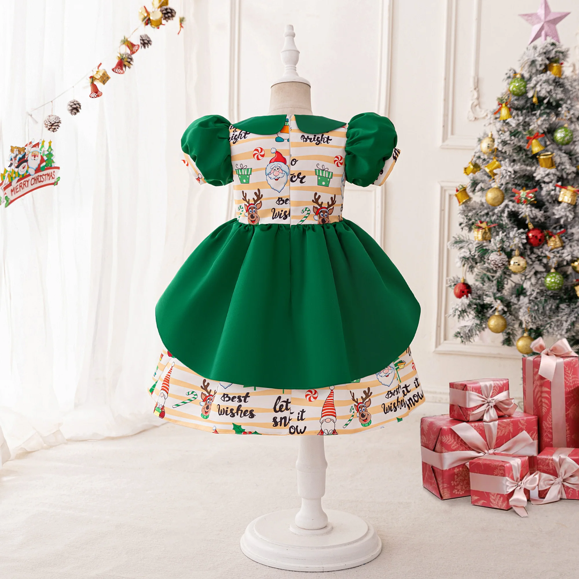 Deer Candy Christmas Girls Dresses Snowflake Santa Claus Wedding Birthday Princess Party Dress for Girl Bridemaid Prom Costumes