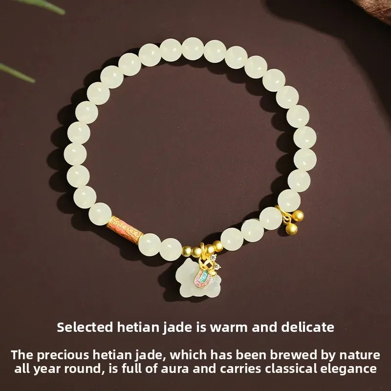 Natural Hetian Jade Right Now Fortune Handstring Women's Luxury Year of The Horse New S925 Silver Cute Dream Style Jade Bracelet