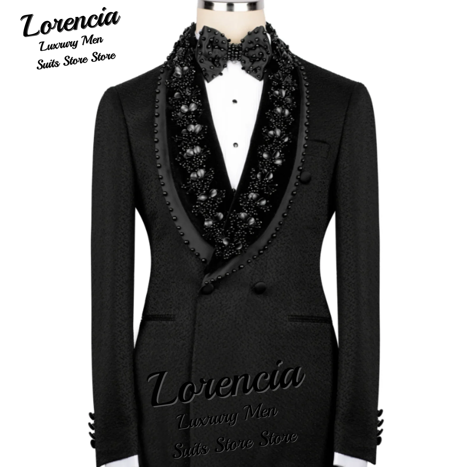 

Customized Applique Jewelry Men Suits Elegant Retro Lapel Wedding Groom Tuxedos 2 Pieces Set Male Prom Blazer trajes para hombre