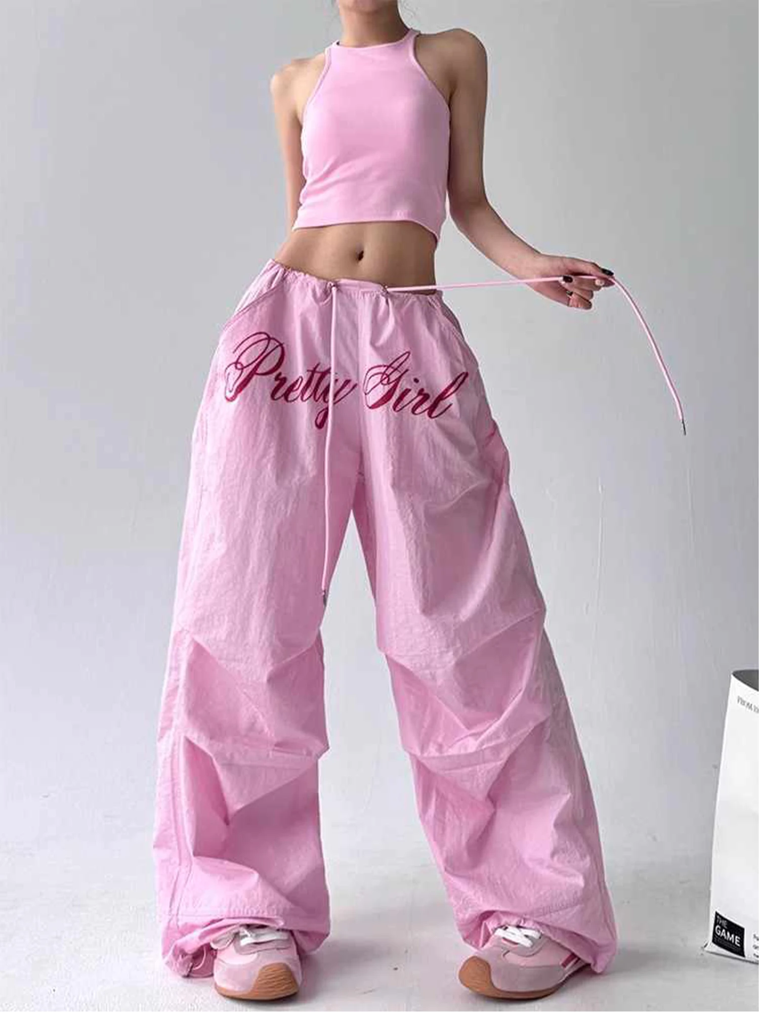 Women Pink Y2k Baggy Parachute Pants Harajuku Cargo Pants Vintage Jazz Dance Trousers Japanese 2000s Style Oversize Clothes 2025