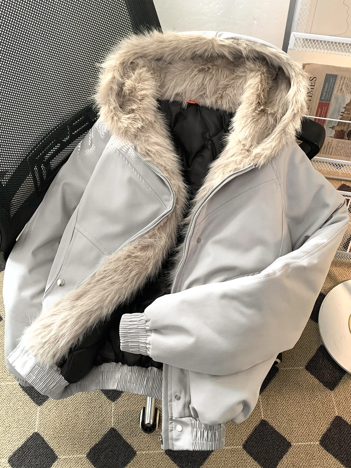 

Thiened ort Cotton Jaet with Lamb Fur Collar Men's Cleanfit Heavyweight Canvas Waed Cotton Coat Stand Fit Hoodie