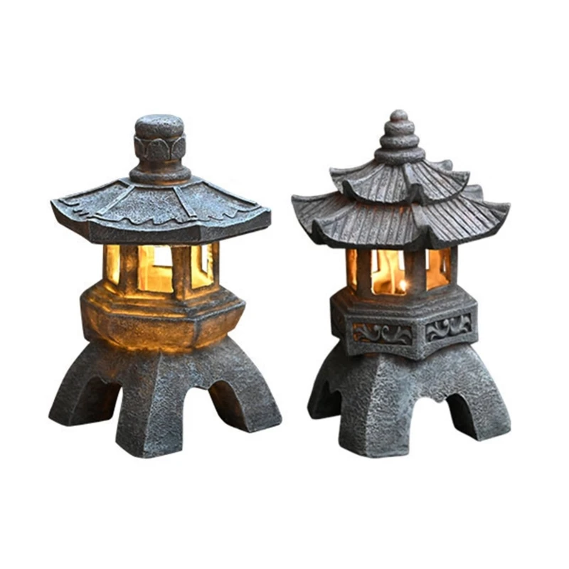 YYSD Solars Gardens Decorative Lights Resin Palaces Stone Tower Statues Solars Lights Yard Table Decorations for Indoor Outdoor