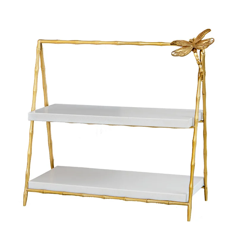 

Brass double-layer display stand storage desktop cup holder decoration kitchen living room afternoon tea rack