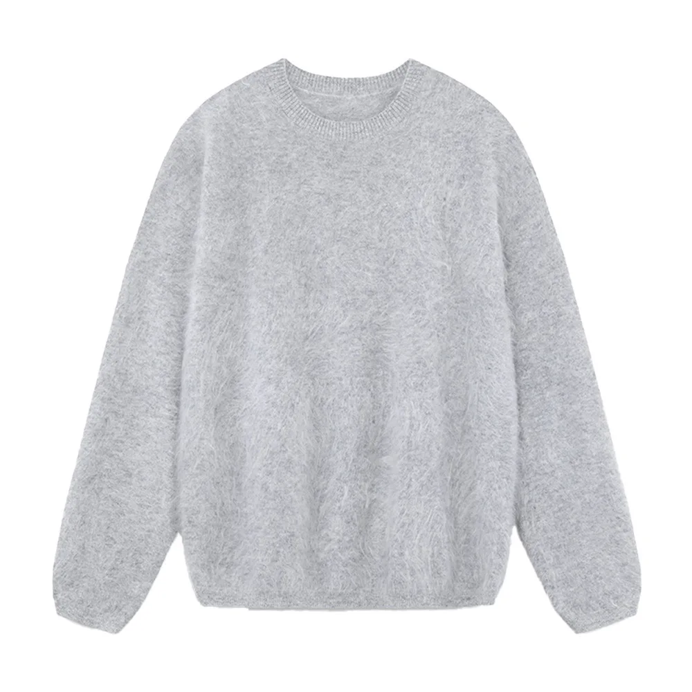 Round Neck Pullover Sweater for Autumn and Winter 2025  New Solid Color Knitted Sweater  Loose Casual Sweater