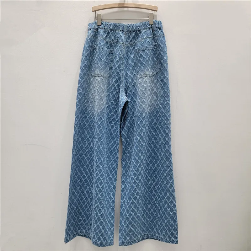 ANJY Autumn Winter New Women Fashion Studded Diamonds Argyle Temperament Straight Jeans Ins High-End Slimming Denim Pants A15510