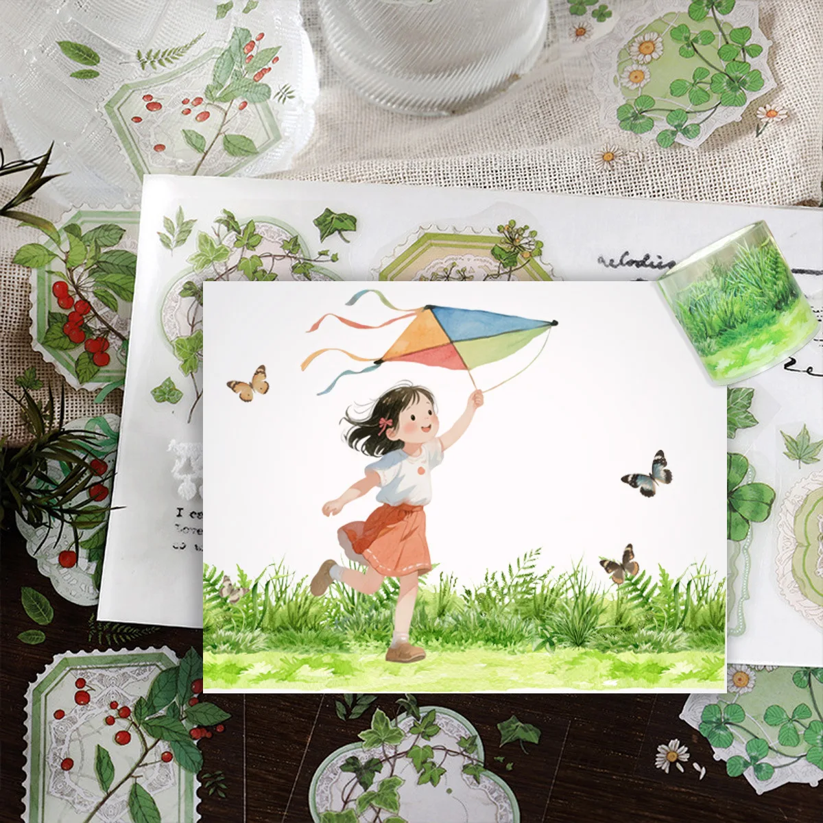 

1/roll PET Tape: Fresh & Delicate Grassland Shadows & Emerald Greenery Plants for DIY Scrapbooking Decorations & Scenery Tape