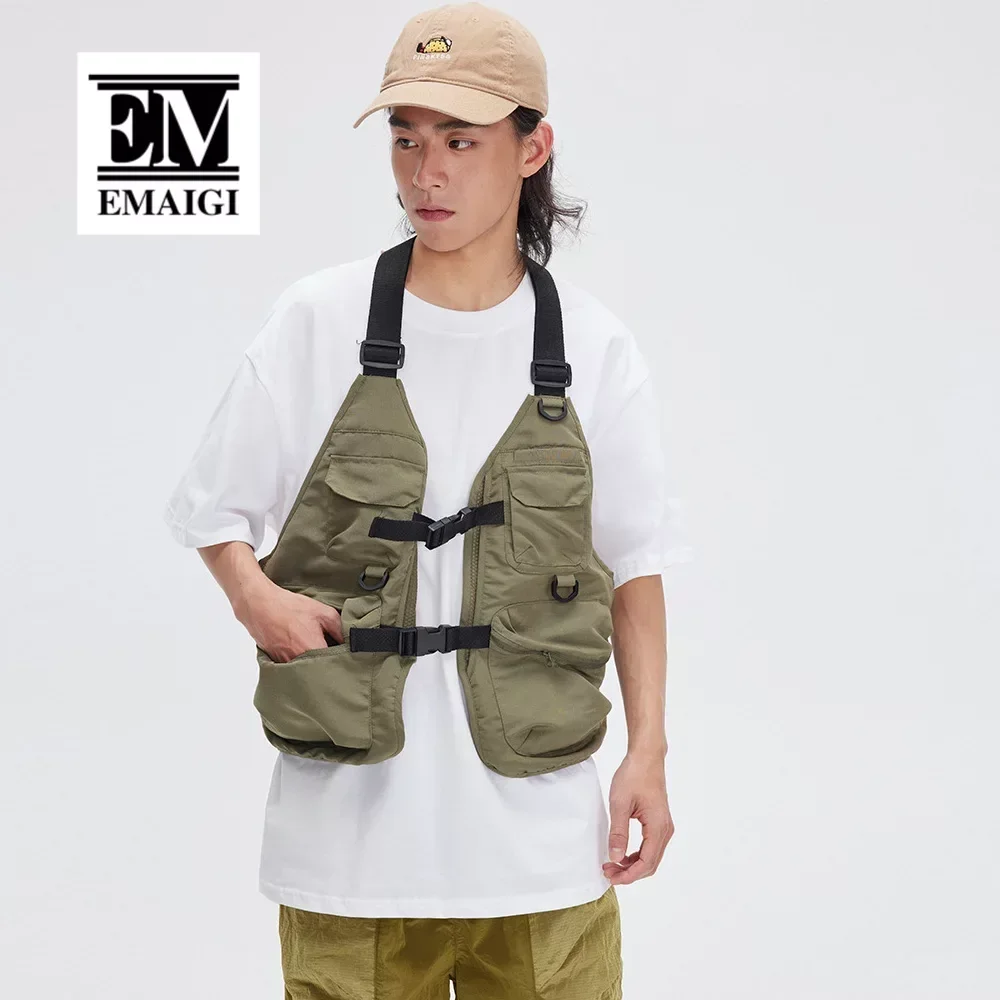 Men Summer Multi Pocket Outdoor Quick Dry Fishing Mountaineering Cargo Vest Women Streetwear Vintage Vest Jacket Waistcoat