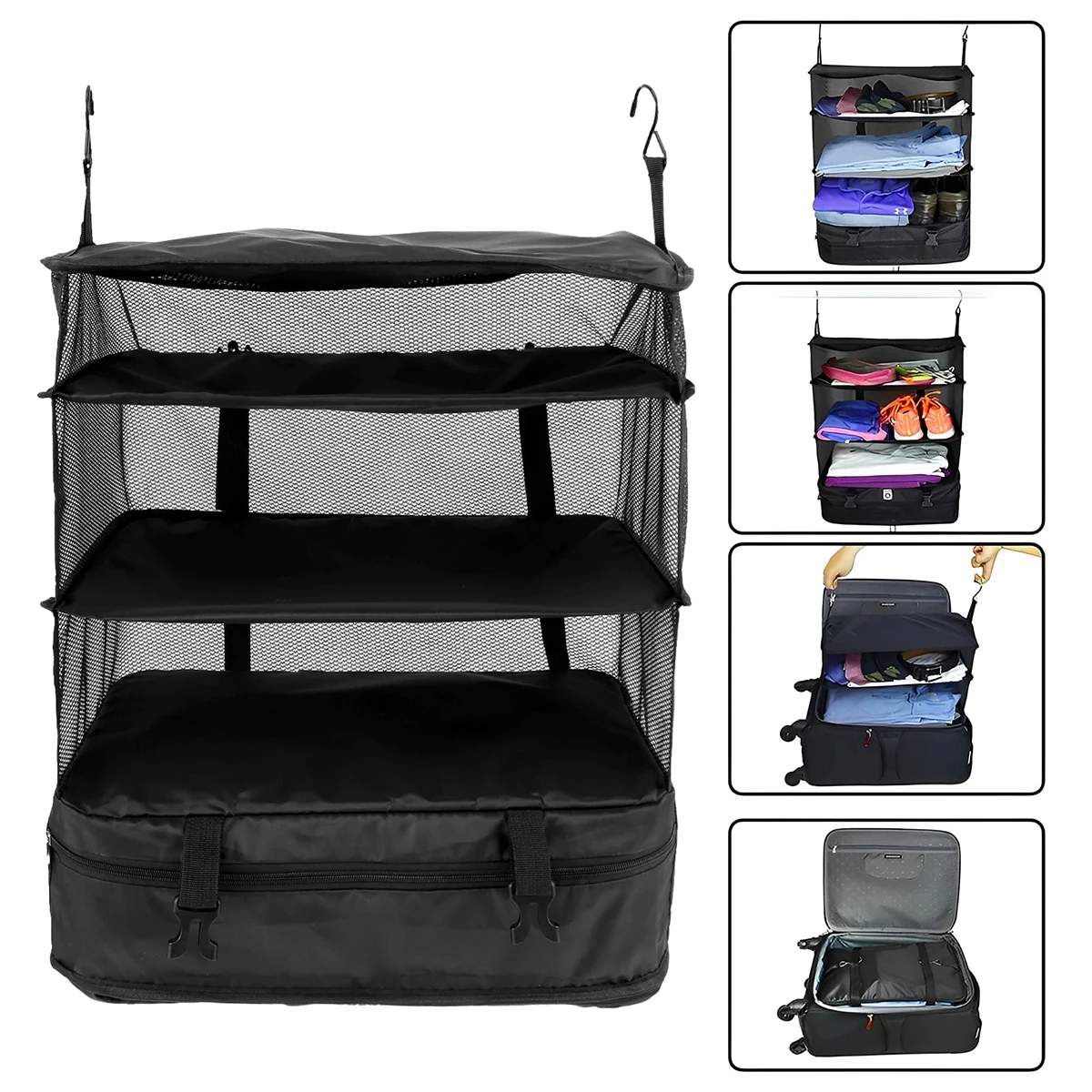 Hanging Packing Cubes Portable Closet Shelves Travel Collapsible Compression Garment Organisers for Carry-on Luggage Suitcase