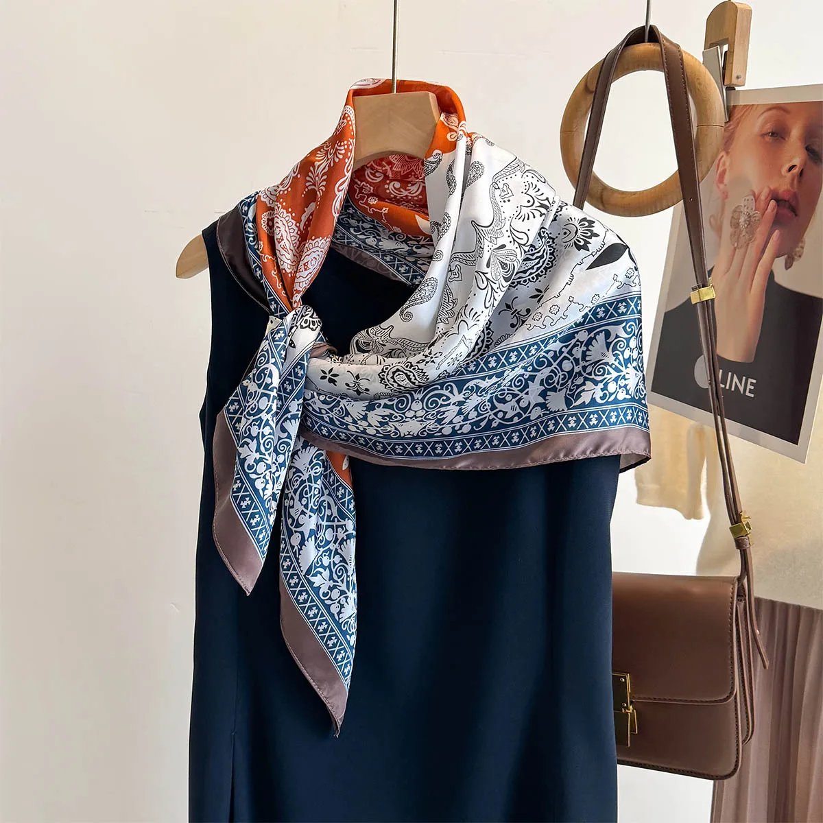 90*90cm Square Scarf Retro Cashew Floral Print Silk Head Scarfs Women Neck Scarves Hijab Foulard Headscarf Summer Shawls Bandana