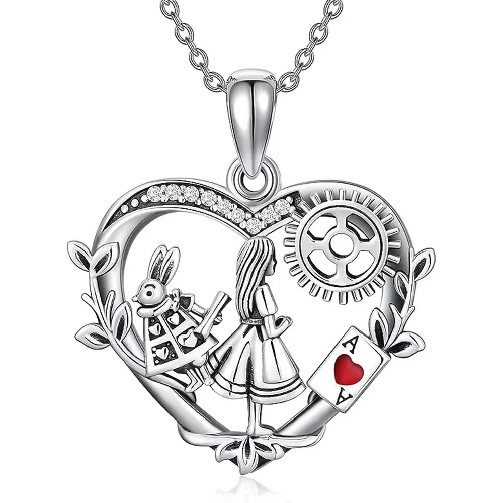 Alice The Wonderland Movie Same Necklace Cute Animal Rabbit Heart Pendant Choker Alice Jewelry Girl Trendy Necklace for Women