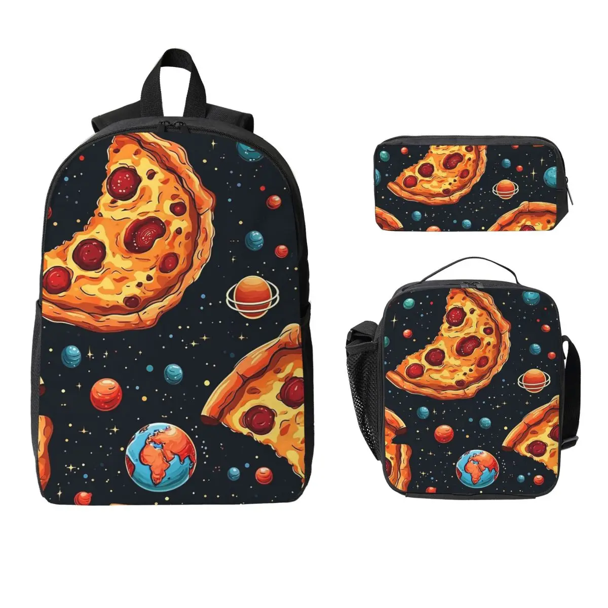 

Pizza In Space Pattern Cosmic Foodie Backpack Boys Girls BookBag School Bag Shoulder Bags 3ps Insulated Lunch Bag Pencil Case