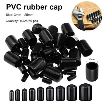 10/25/50pcs 3-25mm PVC vinyl rubber round end cap threaded c...