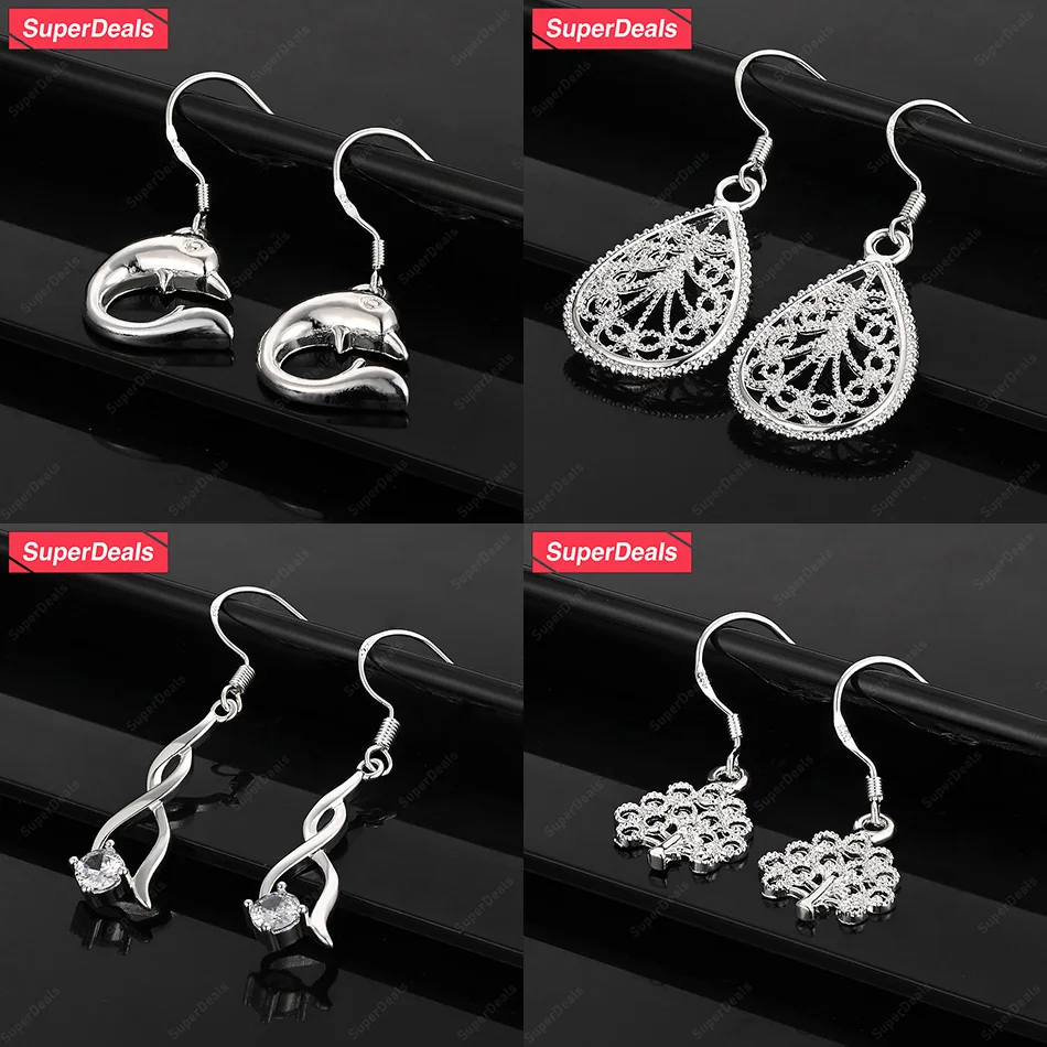 

SuperDeals 925 Sterling Silver Dolphin Tree Drop Earrings Classic Zircon Women Beautiful Jewelry Anniversary Fashion Gift