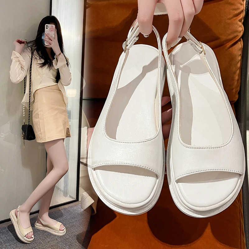 2024 Summer Beach Sandals Women Designer Thick Sole Shoe Casual Roman Shoes Woman Non-slip Soft Sole Platform Sandals