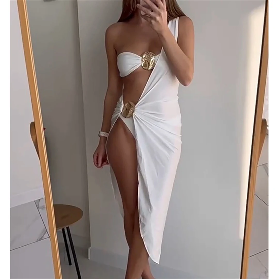Sexy Bandeau-Bikini, Damen-Badebekleidung, weiblicher Badeanzug, 3-teiliges Bikini-Set, Badeanzug, Strandkleidung, Überwurf, langes Maxikleid V6100 – Detail 11
