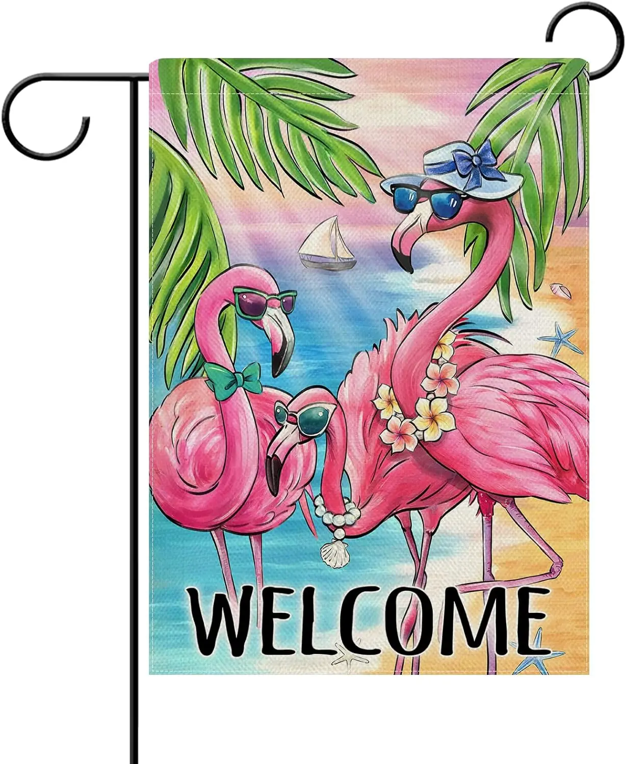 Dyrenson Welcome Summer Flamingo Decorative Garden Flag, Bea