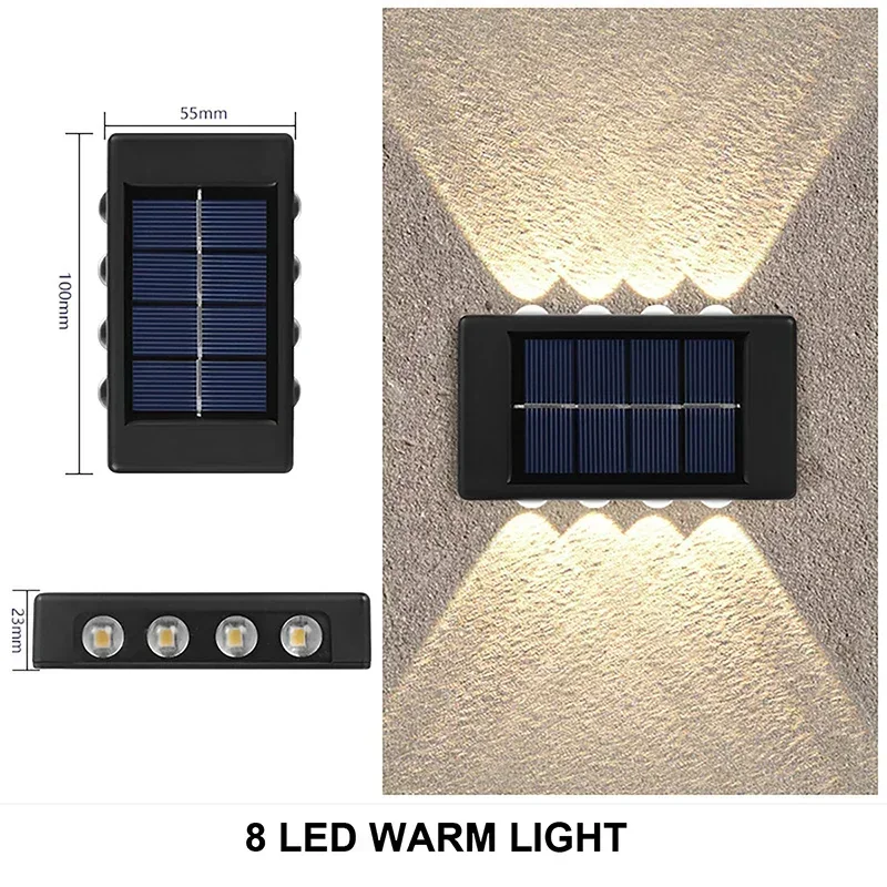 LED 태양열 벽 램프 태양열 발전 LED 조명, 야외 방수, 위 아래 야광 조명, 정원 울타리 장식