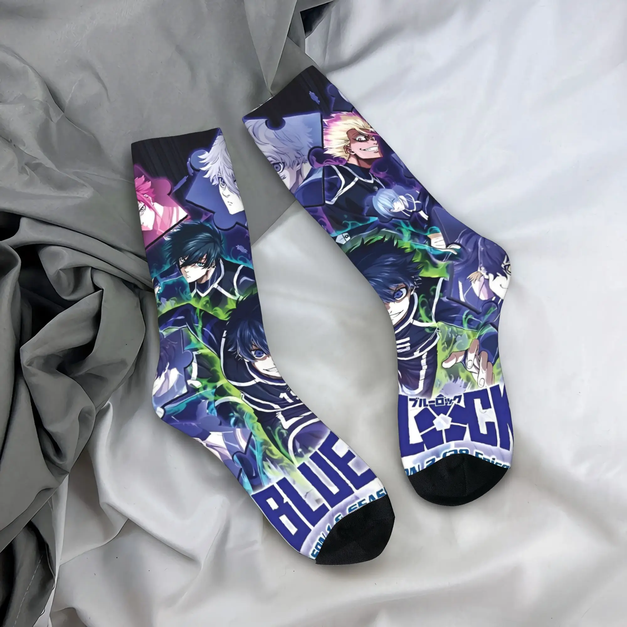 

Взрослые мужские носки с синим замком, аниме-чулки, противоскользящие удобные носки, осенние уличные носки с забавным рисунком
