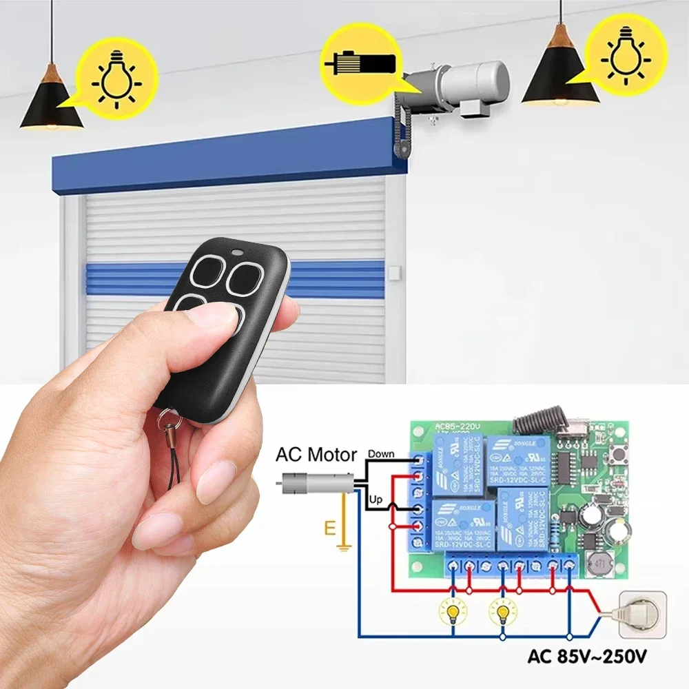 RF433MHz Wireless Remote Control DC 12V 4CH Relay Receiver Module 4 Button Remote for universal garage door control tv motor