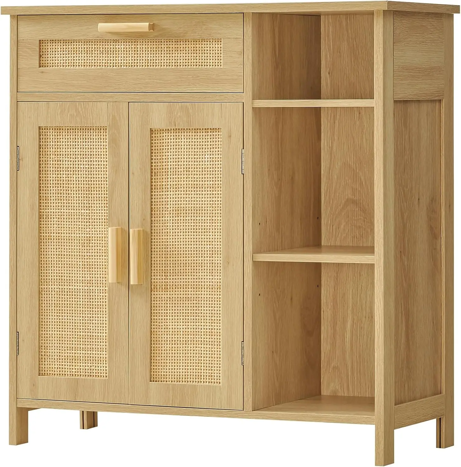 

Storage Cabinet, Rattan Cabinet with Drawer & Doors, Sideboard Buffet Cabinet with Adjustable Shelves, Floor Cabinet for