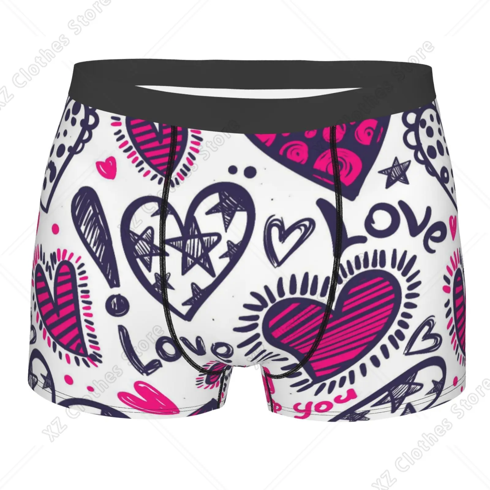 Love Hearts Pattern Men Printed Boxer Briefs Underwear Highly Breathable Boxer Shorts Panties Breathable Underpants for Homme